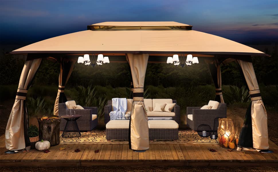 Outdoor Gazebos for Patio with Netting and Pole Coverings
