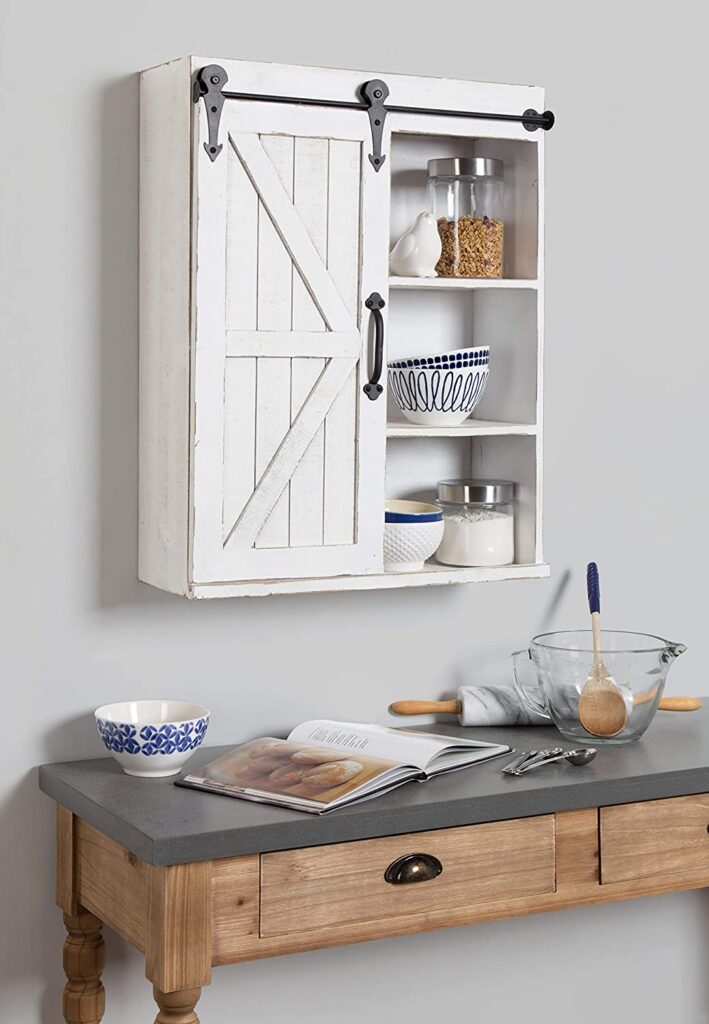 Wall Storage Shelving Cabinet with Sliding Barn Door