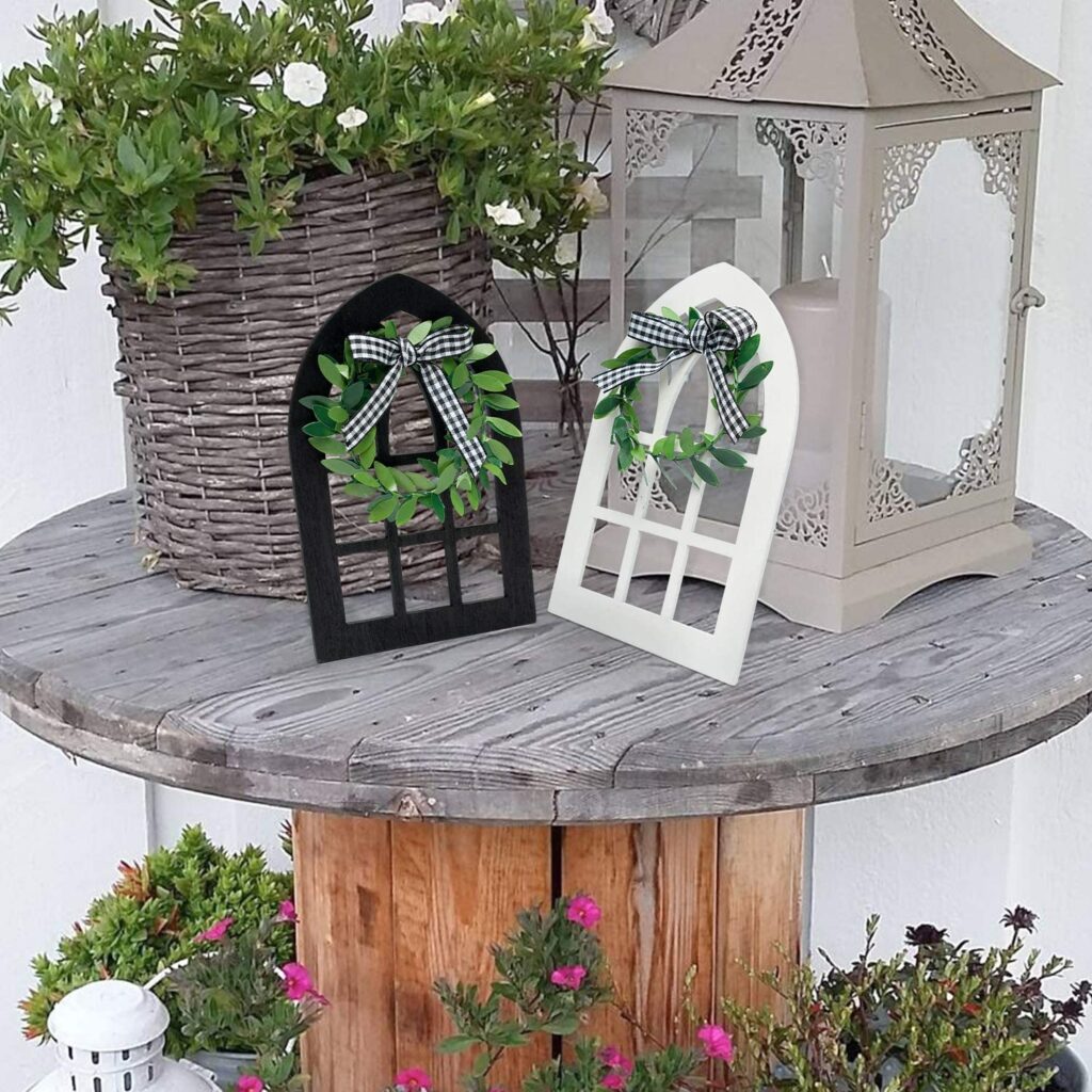 Wooden Farmhouse Window Tiered Tray Decoration