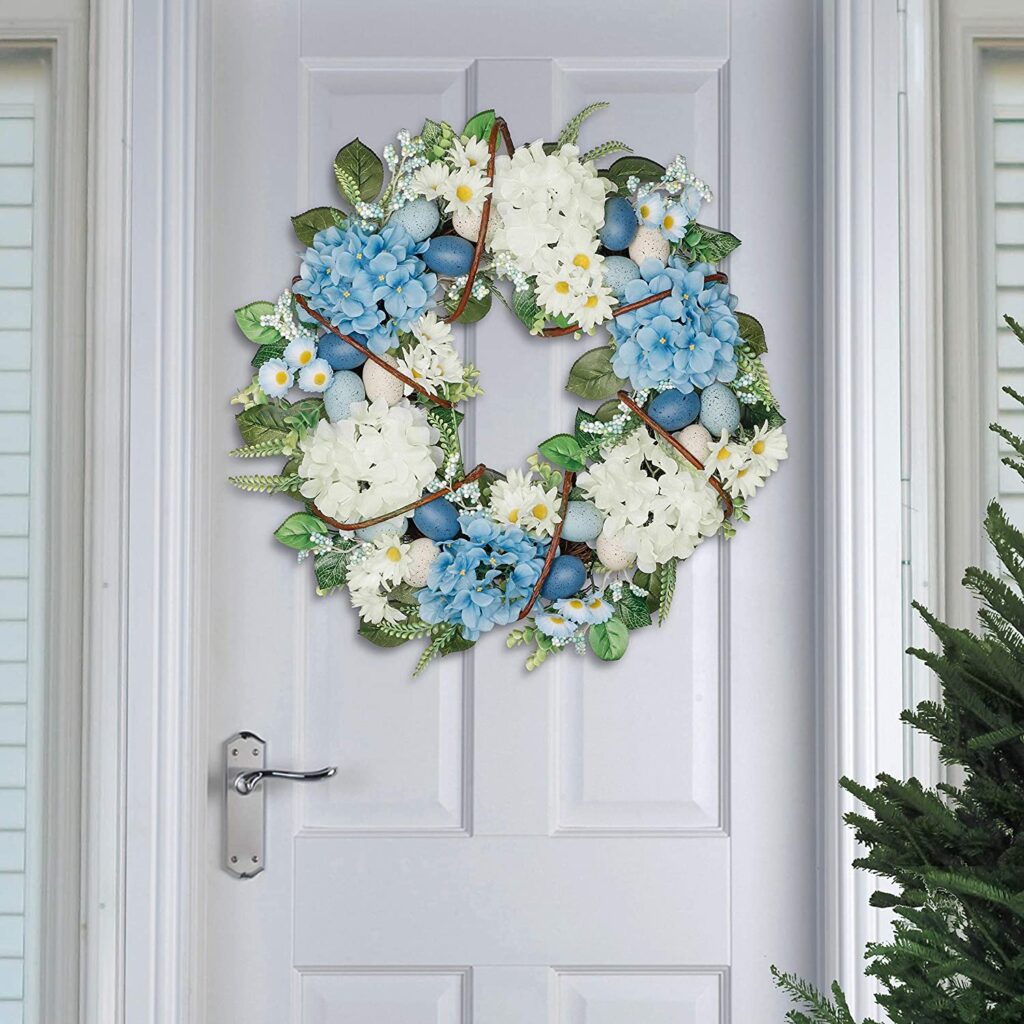 Easter Eggs and Green Leaves Wreath