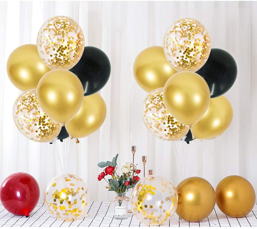 Black Gold Latex Confetti Balloons