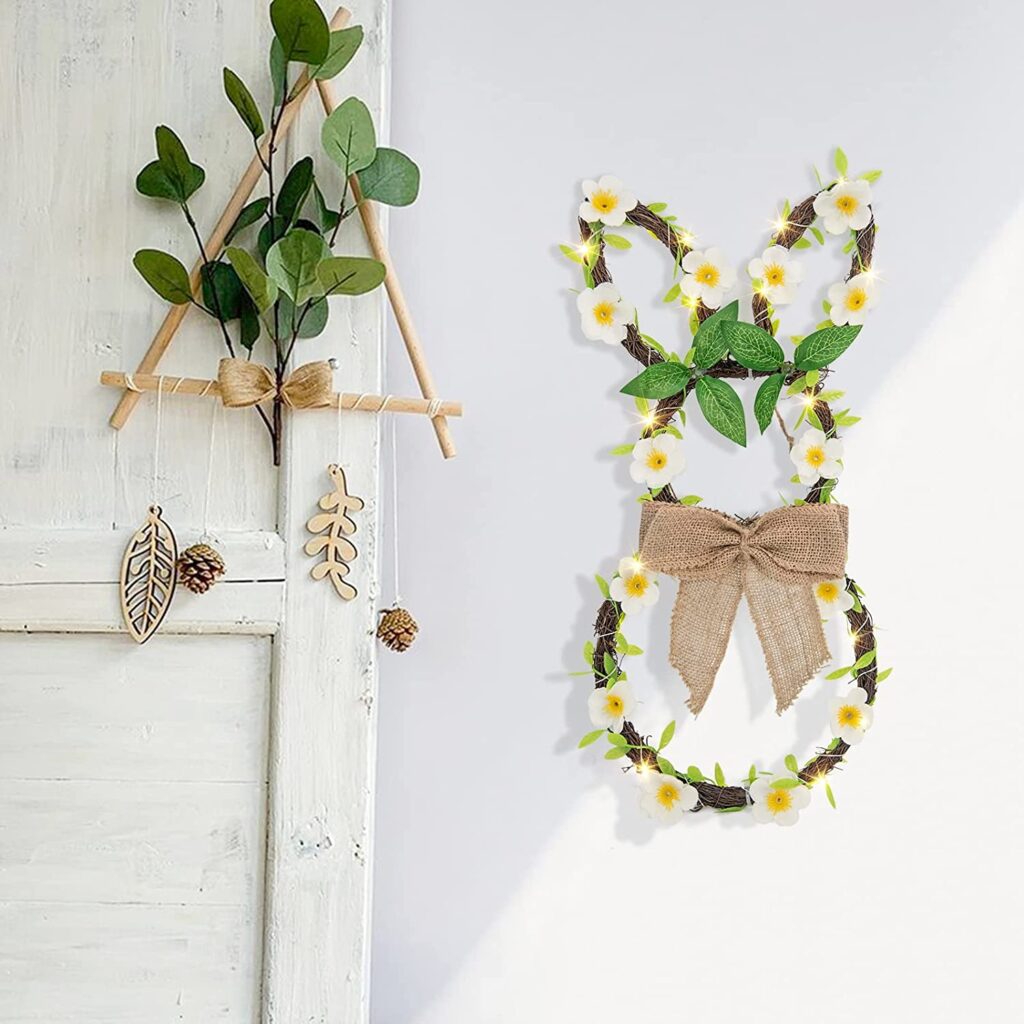  Easter Bunny Wreath with Linen Bow