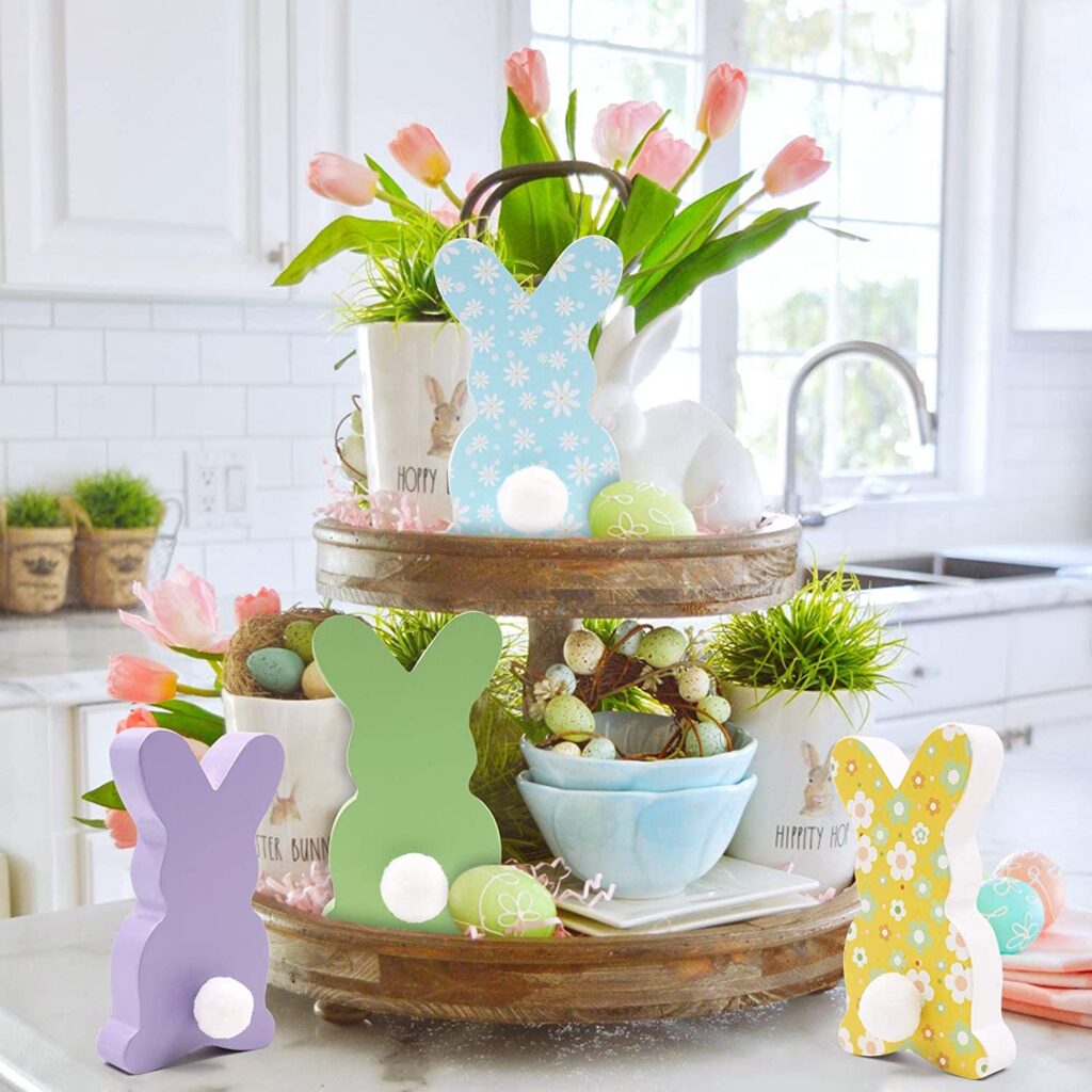 Easter Wood Bunnies Tiered Tray