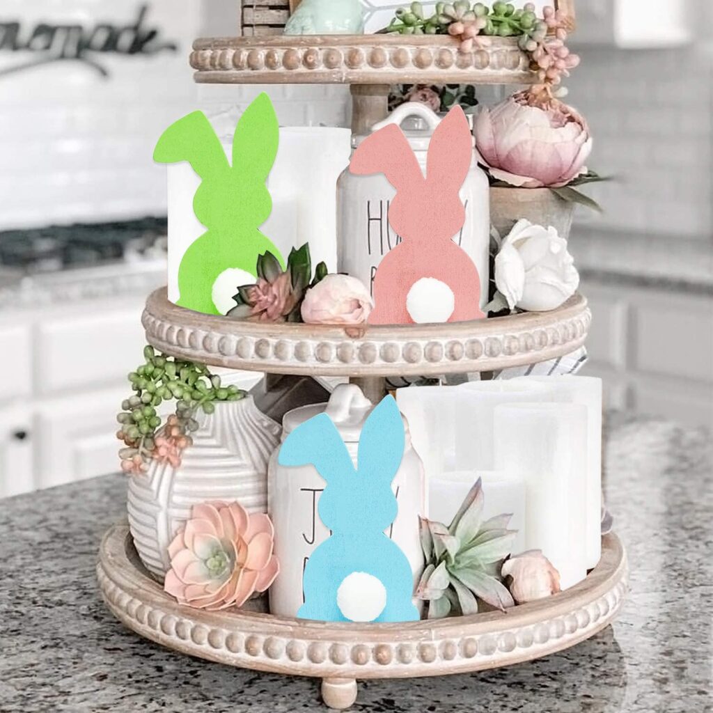  Easter Wooden Rabbit Shaped Tiered Tray