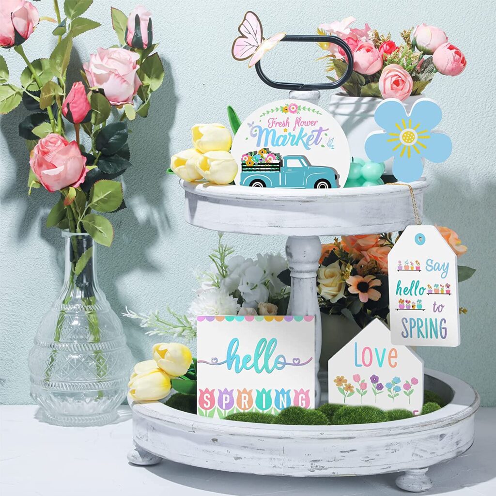 Hello Spring Tiered Tray Decorations For Easter