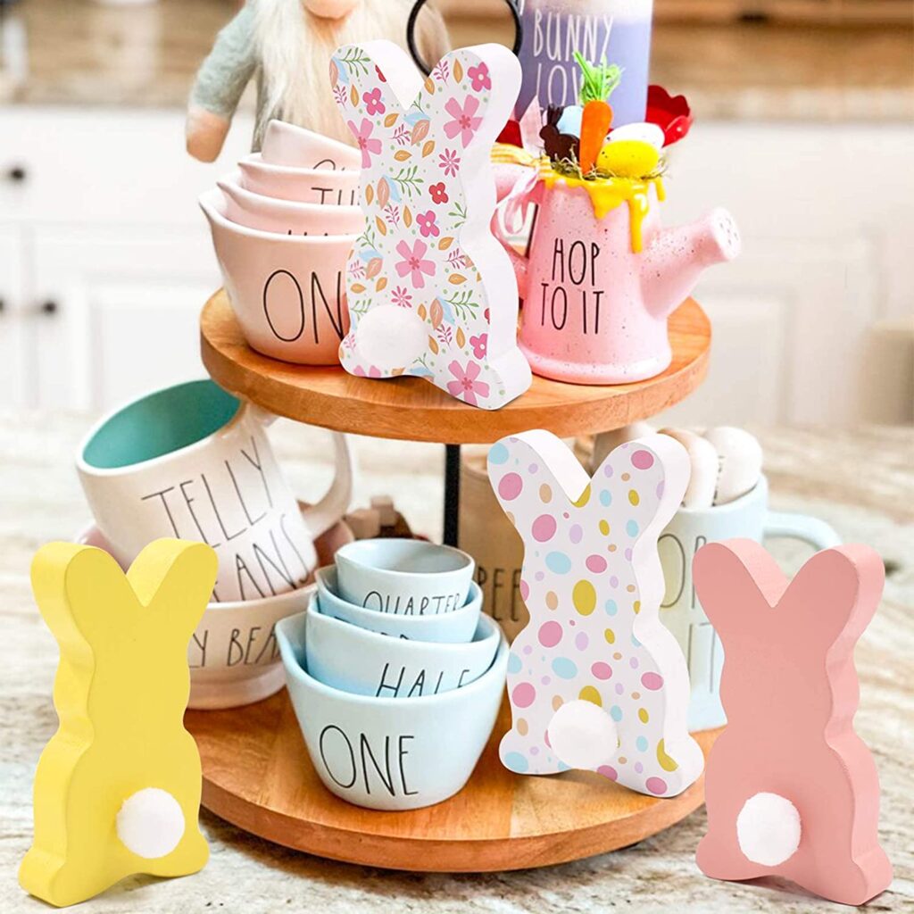Wood Bunnies Farmhouse Easter Tiered Tray