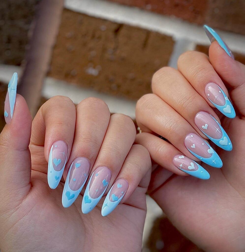 Stylish sky blue nails with a glossy finish, perfect for fresh and modern spring or holiday nail designs