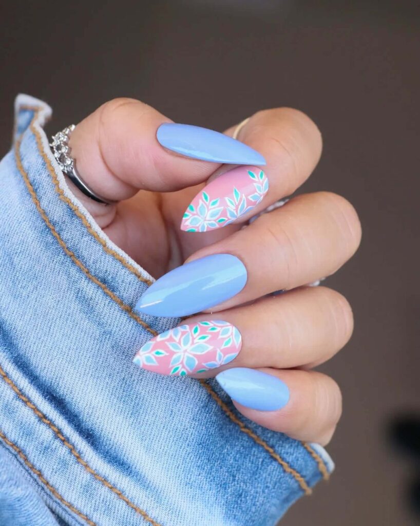 Stylish sky blue nails with a glossy finish, perfect for fresh and modern spring or holiday nail designs