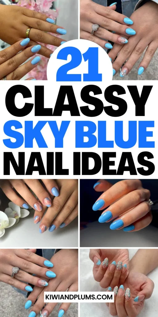 Stylish sky blue nails with a glossy finish, perfect for fresh and modern spring or holiday nail designs